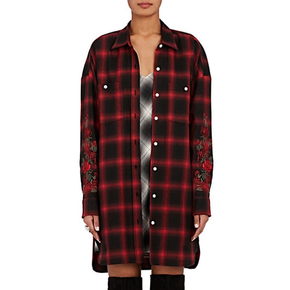 Adaptation NWT Barneys New York Red Black Plaid Flannel Rose Embroidered Dress